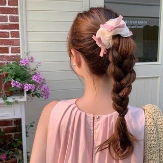Scrunchies cột tóc voan tơ có nơ nhỏ xinh xắn vintage tiểu thư
