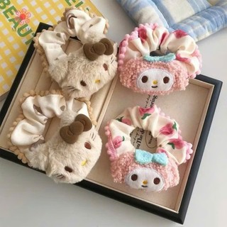 Scrunchies cột tóc hoạt hình Hello Kitty và Melody nhồi bông mềm mịn dễ thương