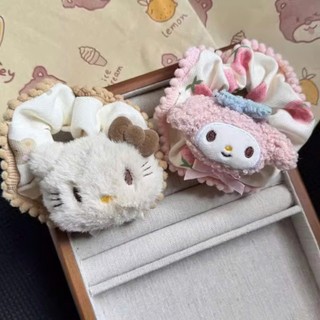 Scrunchies cột tóc hoạt hình Hello Kitty và Melody nhồi bông mềm mịn dễ thương