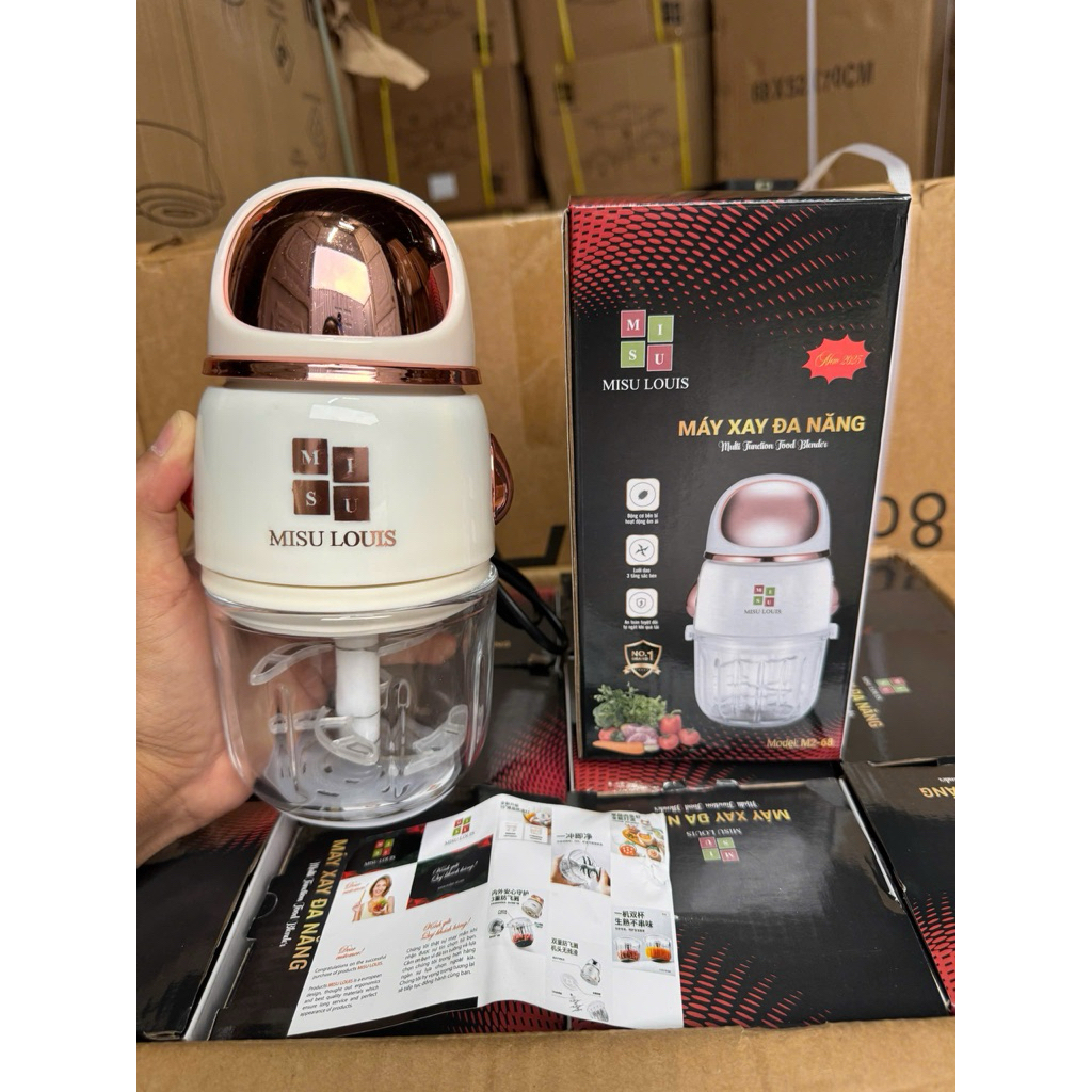 Máy Xay Đa Năng MISU LOUIS M2-68, Xay Thịt, Xay Đá, Xay Rau Củ | Cối Thủy Tinh Tiện Dụng, Lưỡi dao sắc khẻo