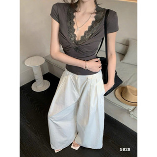QCL1 5928 Áo thun phối ren xoắn ngực siêu xinh chuẩn WGWE xịn sò
