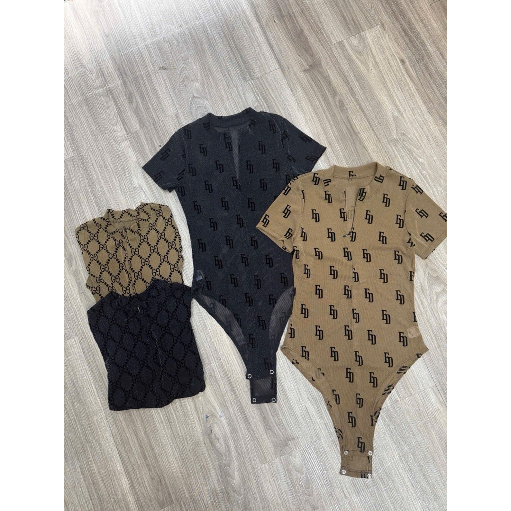 Áo bodysuit lưới nhũ khoá ngực chất mỏng sexy