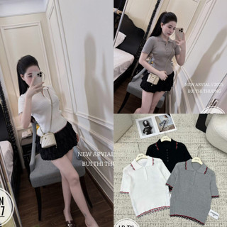 Áo len Thom cộc tay cổ đức đơn giản viền sóng #907