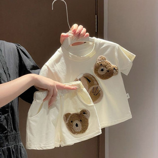 Set bộ áo thun ngắn tay hình gấu + quần short cho bé