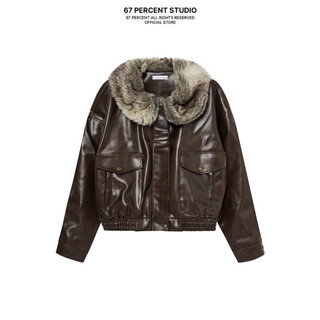 Áo Khoác Da Nâu Phối Cổ Lông 67PERCENT / 67% - FUR-TRIMMED LEATHER JACKET