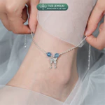 Lắc chân bạc nữ TLEE bạc 925 dây hoa mix hạt đá đôi phong thủy Tự Nhiên và treo charm hồ điệp TLEE JEWELRY LC0143 — ảnh 7