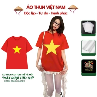 Áo thun Việt Nam Cờ Đỏ Sao Vàng nam nữ unisex tay lỡ, áo phông quốc khánh cotton form rộng oversize streetwear
