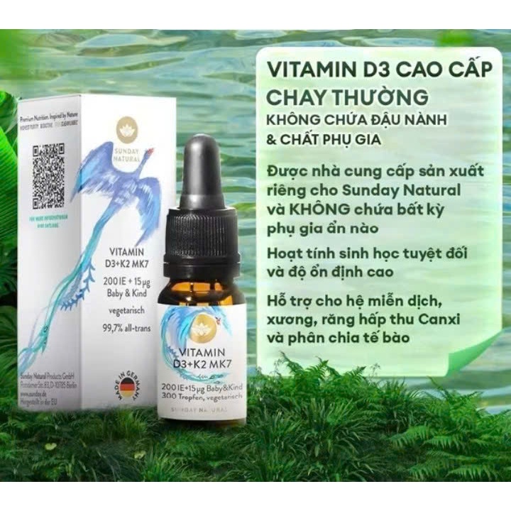 [Mẫu mới] Vitamin D3 K2 Mk7 200IU + 15mcg Sunday Natural Đức Cho Bé