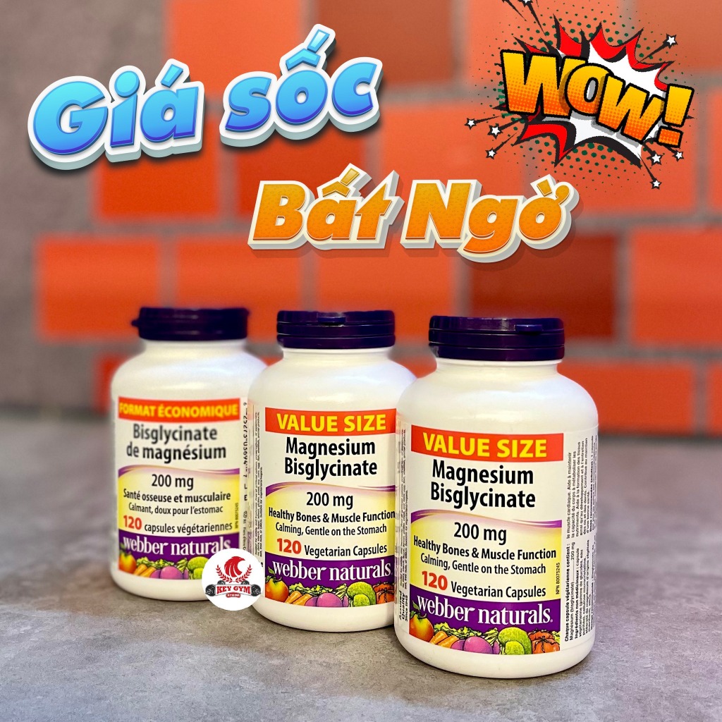 [KEYGYM][TẶNG QUÀ] Webber Magnesium Bisglycinate giảm stress, giảm căng thẳng âu lo 120 Viên
