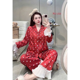 Đồ Bộ Chấm Bị ,Bèo Ren Lụa Latin, Có Size  45-60 kg và 60-75kg Nhiều  Màu Dễ Thương Quần Dài Tay  Áo Dài Cho Nữ