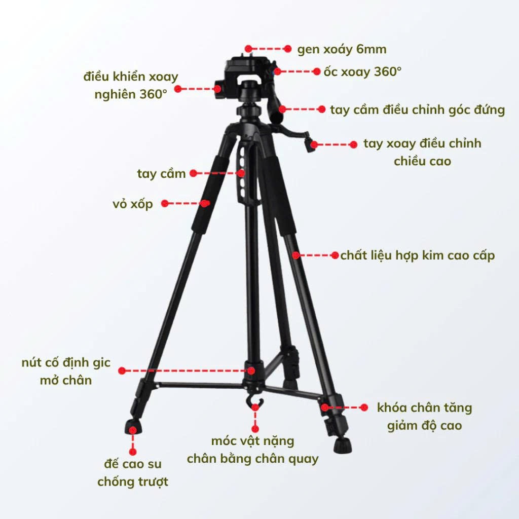Chân Quay Máy Ảnh Điện Thoại Tripod 360° - Chân Quay Tripod Hỗ Trợ Quay 360° Hợp Kim Nhôm Chắc Chắn Kích Thước 55-170cm