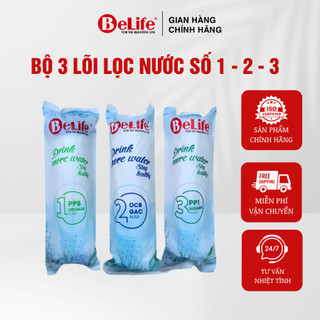 Bộ 3 lõi lọc nươc Belife số 1 2 3 dùng cho máy lọc nước gia đình, loại bỏ cặn bẩn & Clo