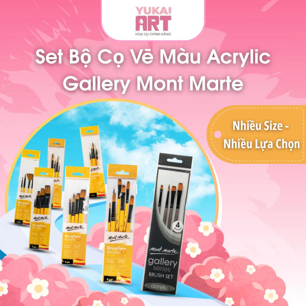 [Hỏa tốc HCM] Set Bộ Cọ Vẽ Màu Acrylic Gallery Mont Marte (Nhiều Size - Nhiều Lựa Chọn)