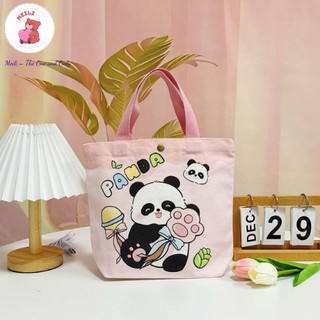 Túi Vải Canvas Panda Lucky-nhỏ Túi Tote Đi Học Dạo Phố Dễ Thương MEILI STORE