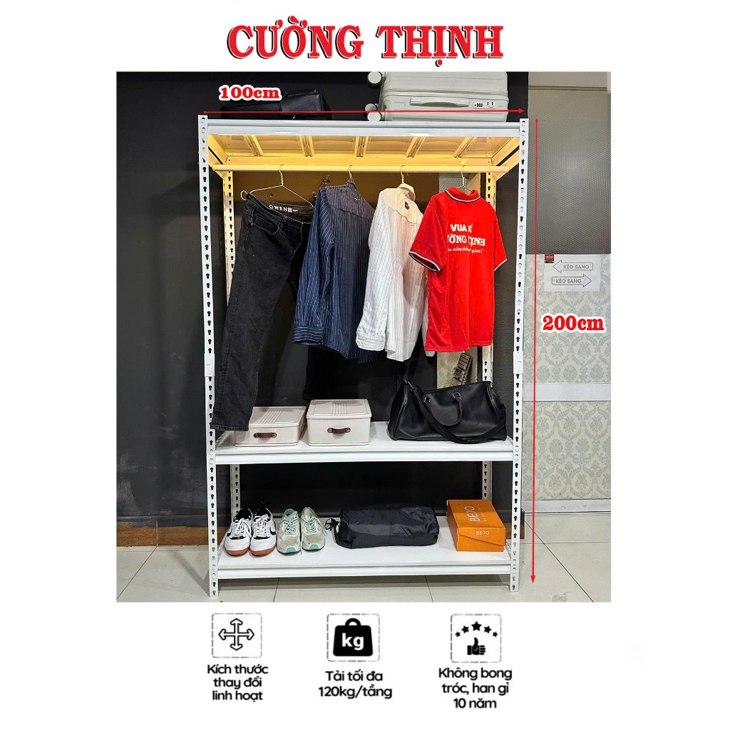 Kệ v gài Vinatech, Kệ decor treo quần áo, Cao 2m x dài 1m x rộng 40cm, Tải trọng 120kg/tầng, Mâm thép | BigBuy360 - bigbuy360.vn