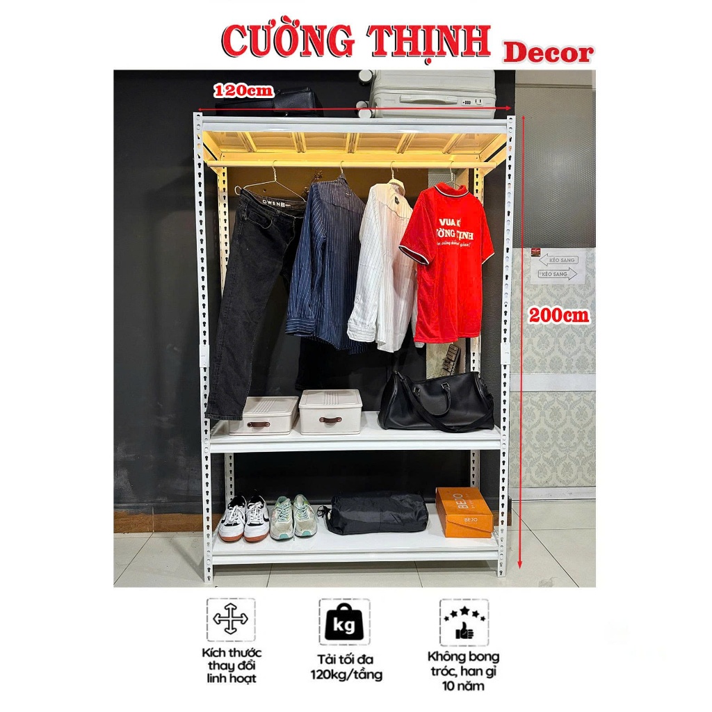 Kệ v gài Vinatech, Kệ decor treo quần áo, Cao 2m x dài 1m x rộng 40cm, Tải trọng 120kg/tầng, Mâm thép | BigBuy360 - bigbuy360.vn