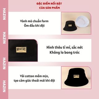 Mũ bucket HAZIN họa tiết thêu vành cụp 2 lớp, form dáng basic dành cho nam và nữ thời trang phong cách Hàn Quốc
