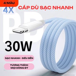 Dây sạc nhanh PD30W, Cáp dù bện lưới chống đứt gãy, An toàn- Bền bỉ, Hỗ trợ sạc nhanh cho mọi dòng điện thoại-BH12T