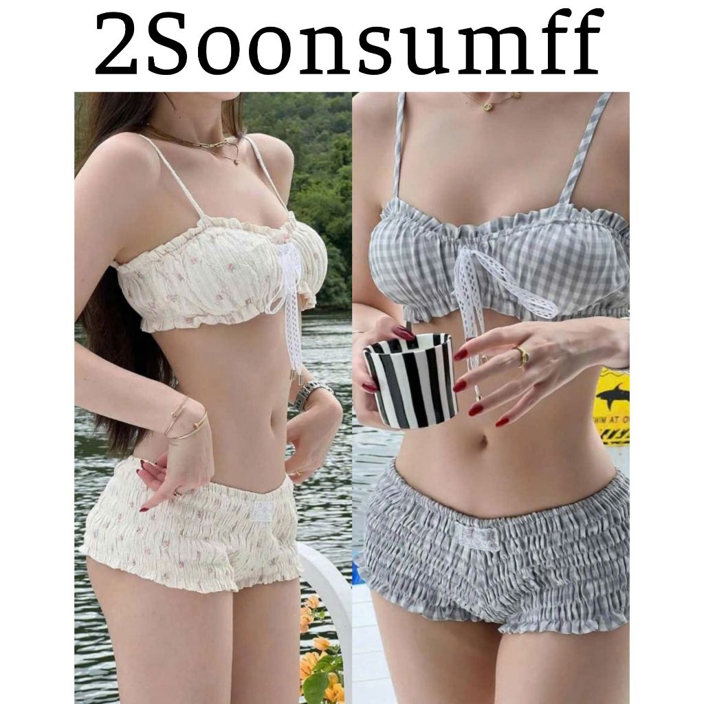 [HỎA TỐC HÀ NỘI] 2Soonsumff Bộ bikini 2 mảnh hai dây nhún bèo hai dây sexy gợi cảm đồ bơi cho nữ