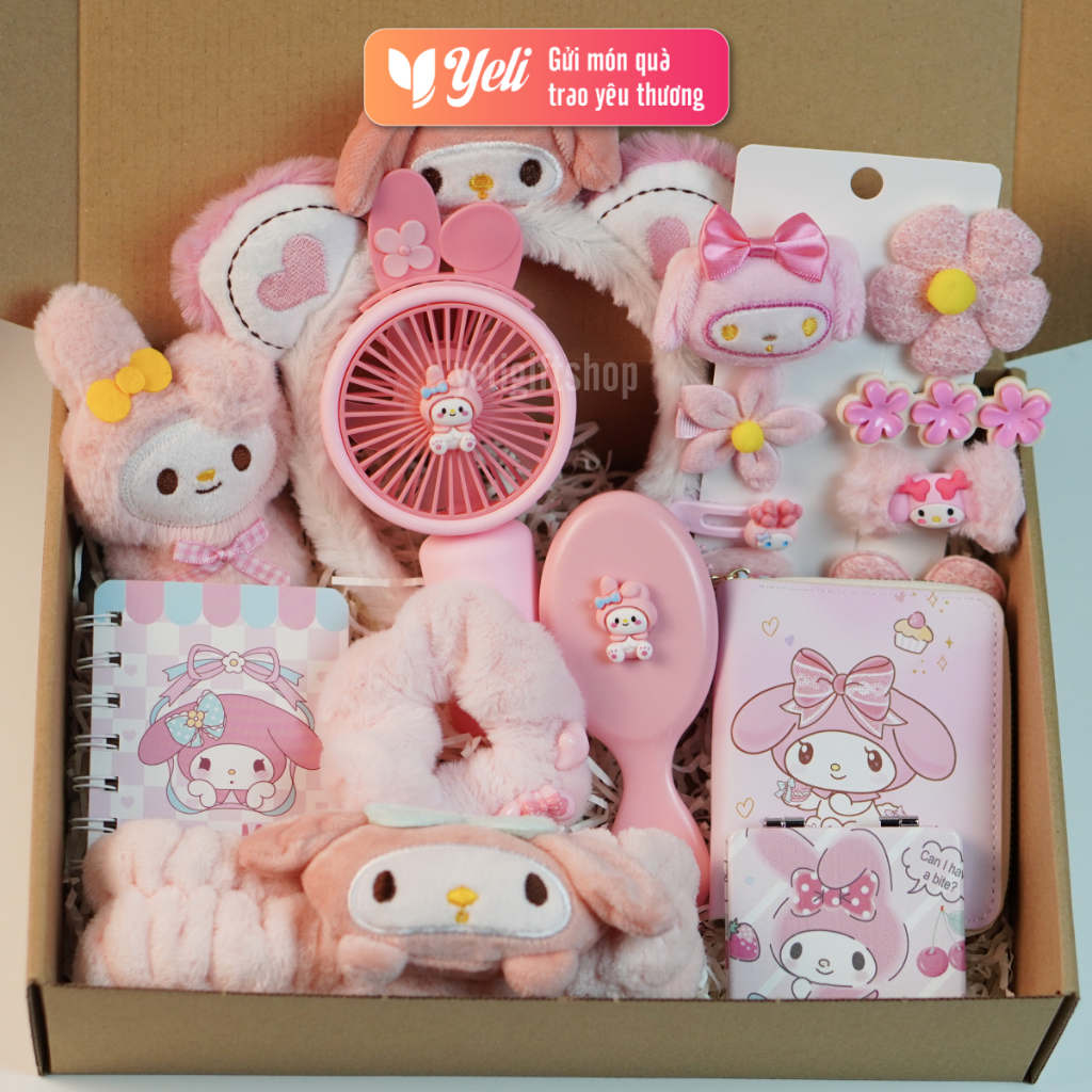 Set Hello Kitty quà tặng, tone hồng, Set quà Hello Kitty phụ kiện dễ thương, xinh xắn, bộ quà tặng Kitty Yeli Shop