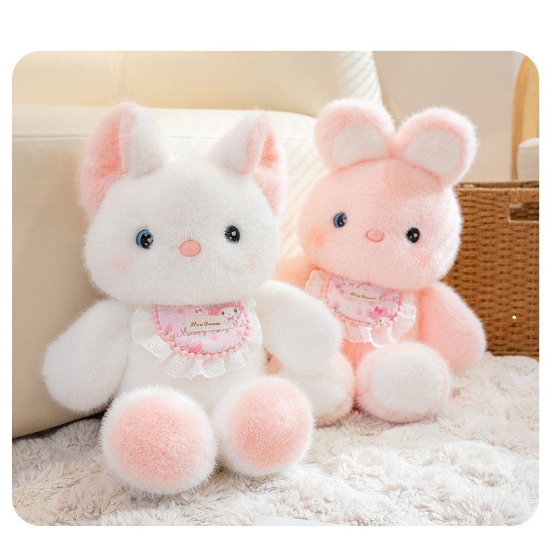 Gấu Bông Động Vật Thỏ,Mèo,Kolala,Teddy Đeo Yếm Chạy Bộ Lông Thỏ Mềm Mại Làm Quà Tặng Cho Bé,Bạn Gái