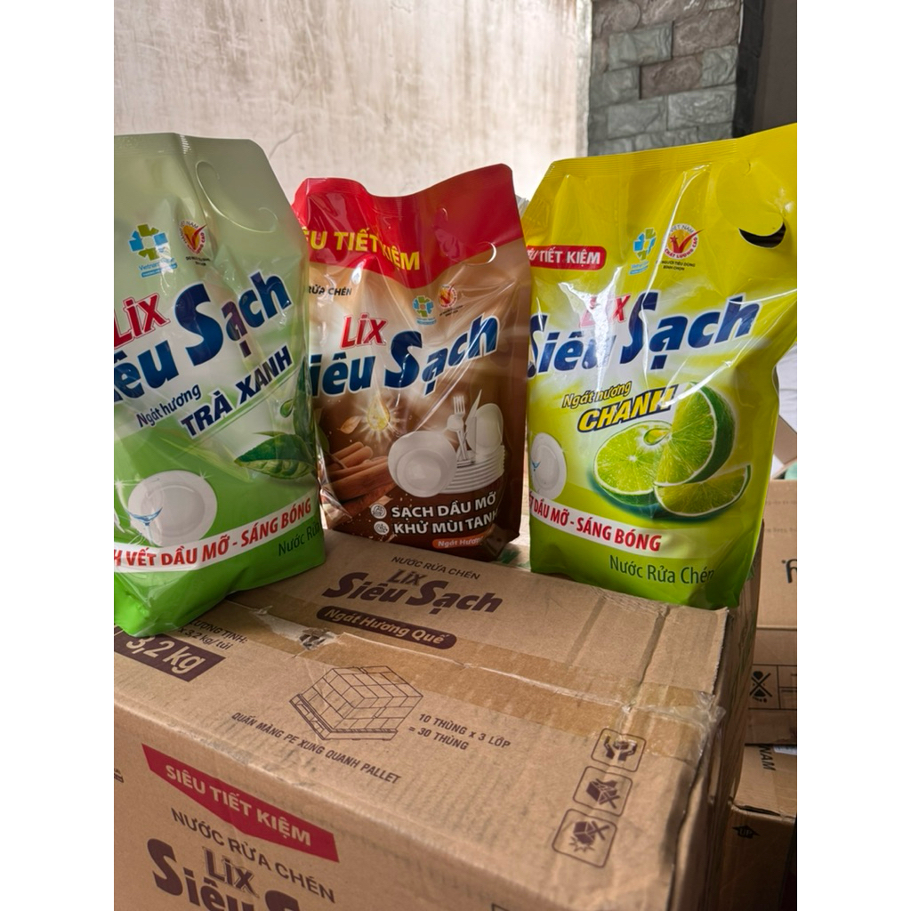 Nước Rửa Chén LIX 3.2kg Siêu Sạch Hương Chanh/ trà xanh/ cam quế - LIXRC