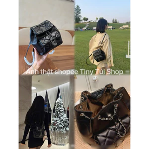 Balo mini dây rút da mềm trần trám Cha.n3ll size 23 siêu xinh sang chảnh