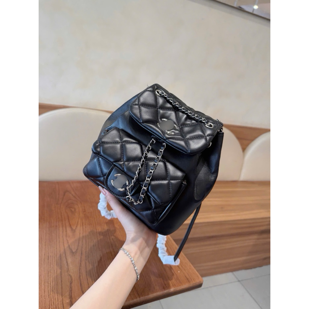 Balo mini dây rút da mềm trần trám Cha.n3ll size 23 siêu xinh sang chảnh