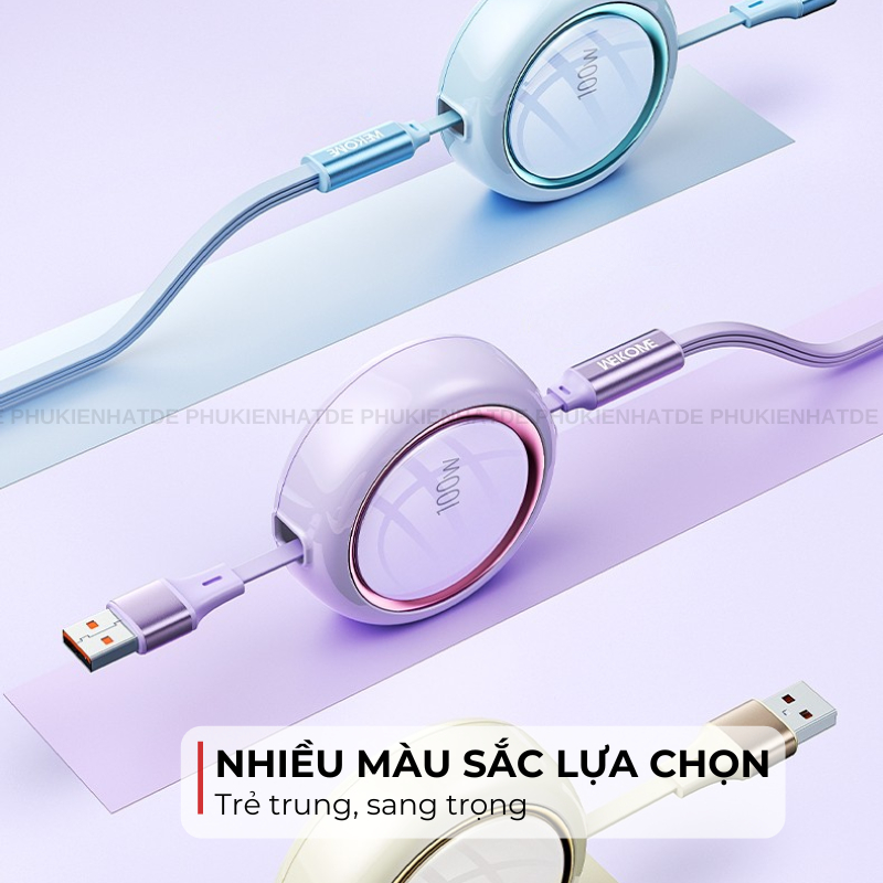 Cáp Rút Chính Hãng WDC-18 | Cáp Sạc Nhanh & Truyền Dữ Liệu 3in1 Chống Rối Tiện Lợi Chân USB