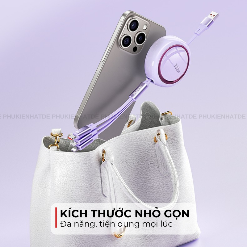 Cáp Rút Chính Hãng WDC-18 | Cáp Sạc Nhanh & Truyền Dữ Liệu 3in1 Chống Rối Tiện Lợi Chân USB