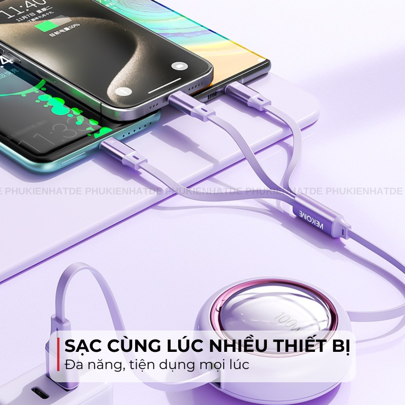 Cáp Rút Chính Hãng WDC-18 | Cáp Sạc Nhanh & Truyền Dữ Liệu 3in1 Chống Rối Tiện Lợi Chân USB