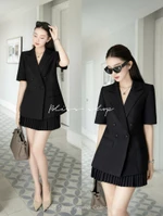 [Công Sở Cao Cấp] Set Áo Vest Blazer Tay Ngắn Công Sở Dáng Suông & Chân Váy Xếp Ly Thanh Lịch Châu Giang Design - S510 — ảnh 1