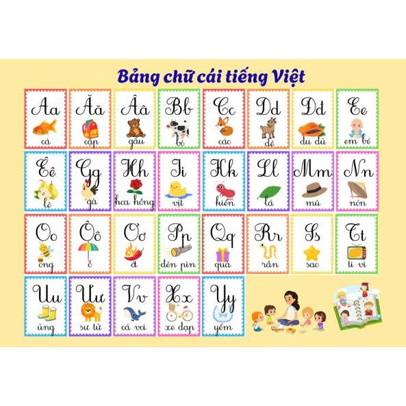Bảng chữ cái viết thường tiếng anh và tiếng việt khổ A4 in 2 mặt ép plastic đảm bảo độ bền và có thể tô viết cho bé