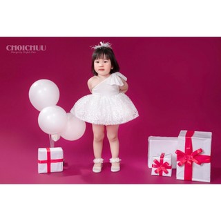 Váy Công Chúa Bé Gái ChoiChuu Lệch Vai Cột Nơ, Đầm Saquin Xòe Cao Cấp Đi Tiệc Sinh Nhật Cho Bé 0-7 Tuổi