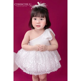 Váy Công Chúa Bé Gái ChoiChuu Lệch Vai Cột Nơ, Đầm Saquin Xòe Cao Cấp Đi Tiệc Sinh Nhật Cho Bé 0-7 Tuổi