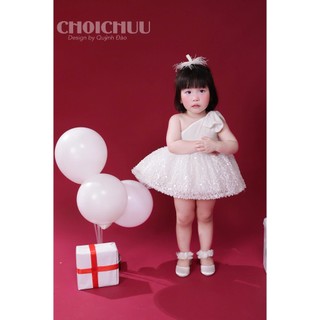 Váy Công Chúa Bé Gái ChoiChuu Lệch Vai Cột Nơ, Đầm Saquin Xòe Cao Cấp Đi Tiệc Sinh Nhật Cho Bé 0-7 Tuổi