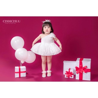 Váy Công Chúa Bé Gái ChoiChuu Lệch Vai Cột Nơ, Đầm Saquin Xòe Cao Cấp Đi Tiệc Sinh Nhật Cho Bé 0-7 Tuổi
