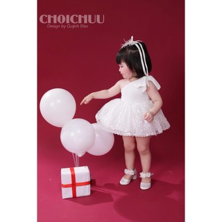Váy Công Chúa Bé Gái ChoiChuu Lệch Vai Cột Nơ, Đầm Saquin Xòe Cao Cấp Đi Tiệc Sinh Nhật Cho Bé 0-7 Tuổi