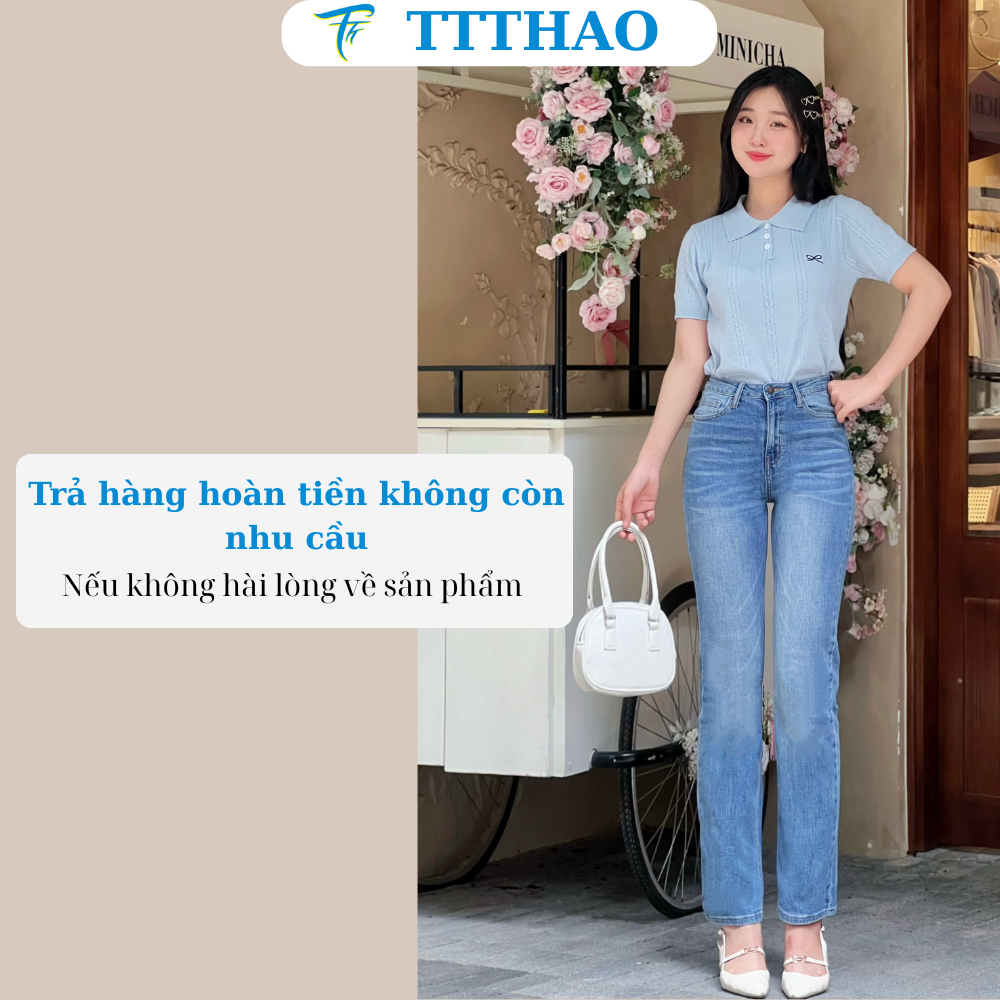 Quần jean nữ ống đứng dài 93cm TTTHAO cao cấp vải SIÊU MÁT, dáng Vintage Straight phong cách quần jeans basic  s100