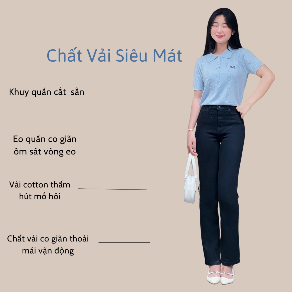 Quần jean nữ ống đứng dài 93cm TTTHAO cao cấp vải SIÊU MÁT, dáng Vintage Straight phong cách quần jeans basic  s100