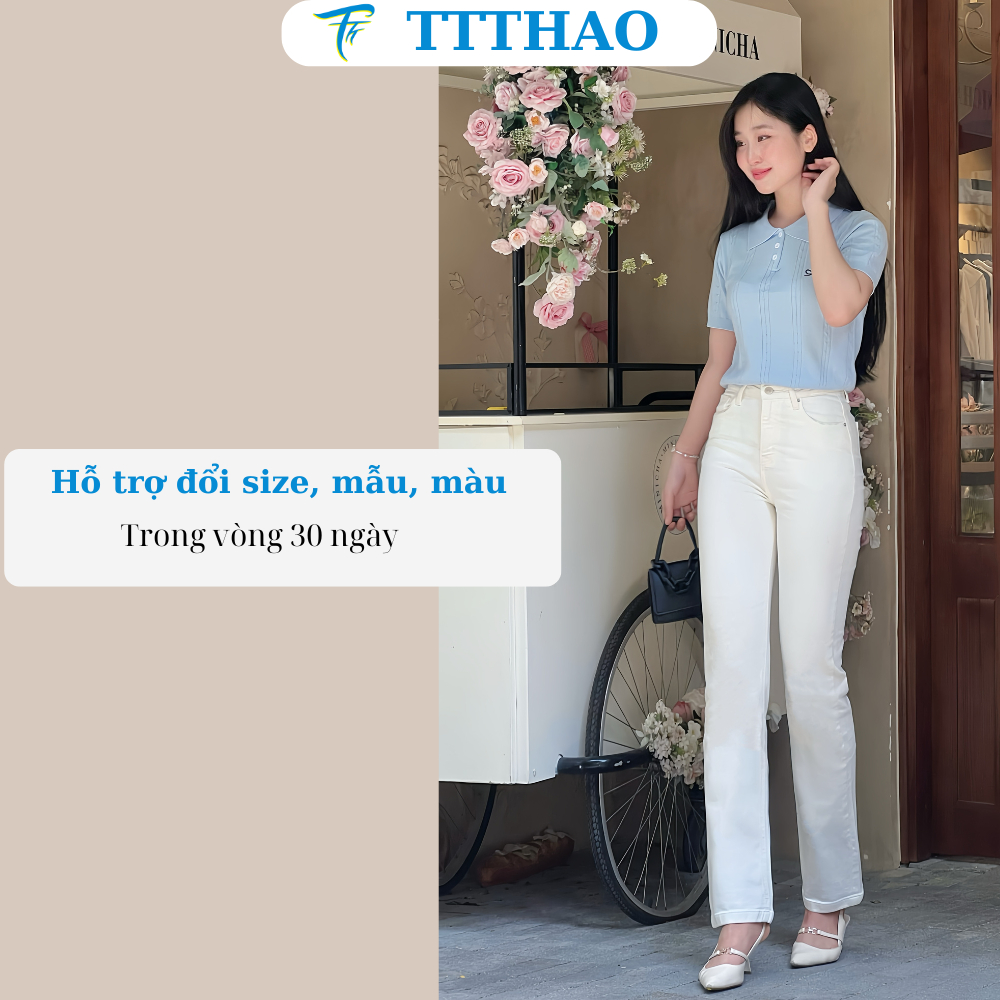 Quần jean nữ ống đứng dài 93cm TTTHAO cao cấp vải SIÊU MÁT, dáng Vintage Straight phong cách quần jeans basic  s100