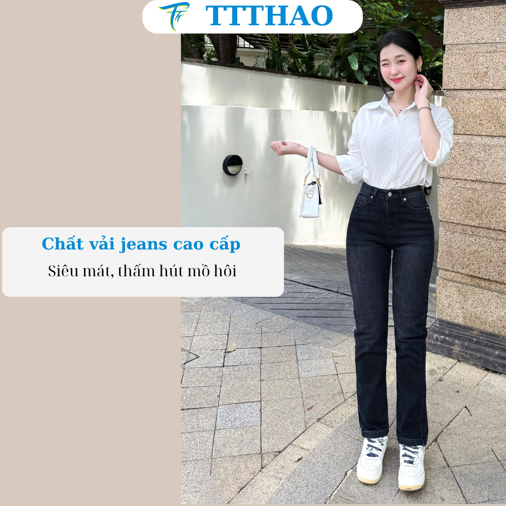 Quần jean nữ ống đứng dài 93cm TTTHAO cao cấp vải SIÊU MÁT, dáng Vintage Straight phong cách quần jeans basic  s100