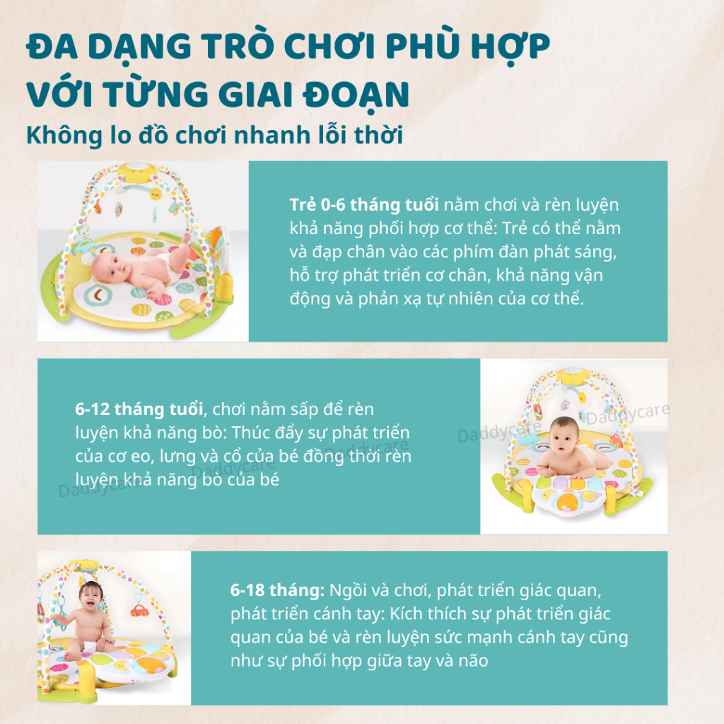 Thảm đồ chơi phát nhạc cho bé sơ sinh có máy chiếu đèn ngủ 3D Goodway thảm đạp đàn piano cho bé