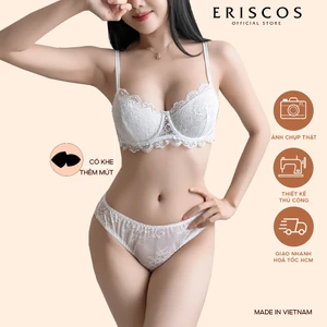 ASHA Set đồ lót ren trắng có gọng không mút ( có khe thêm mút rời ) quần cánh tiên trẻ trung gợi cảm thoải mái Eriscos