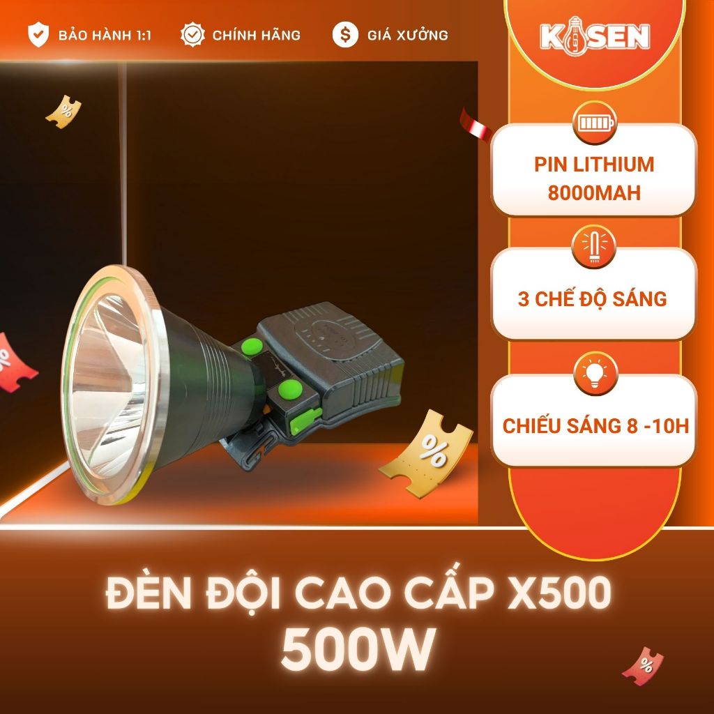 Đèn Pin Đội Đầu Cao Cấp X500 Siêu Sáng Chiếu Xa 500m Pin Lithium ...