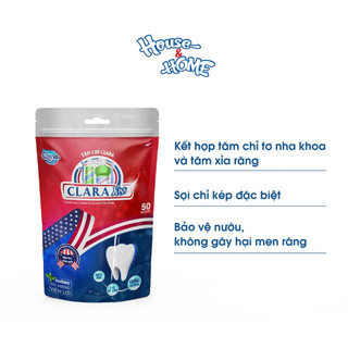 Combo 2 túi Tăm Chỉ Nha Khoa Clara Kiss Túi 50 cái/1 túi, Làm Sạch Kẽ Răng Hiệu Quả, Sợi Chỉ Kép An Toàn
