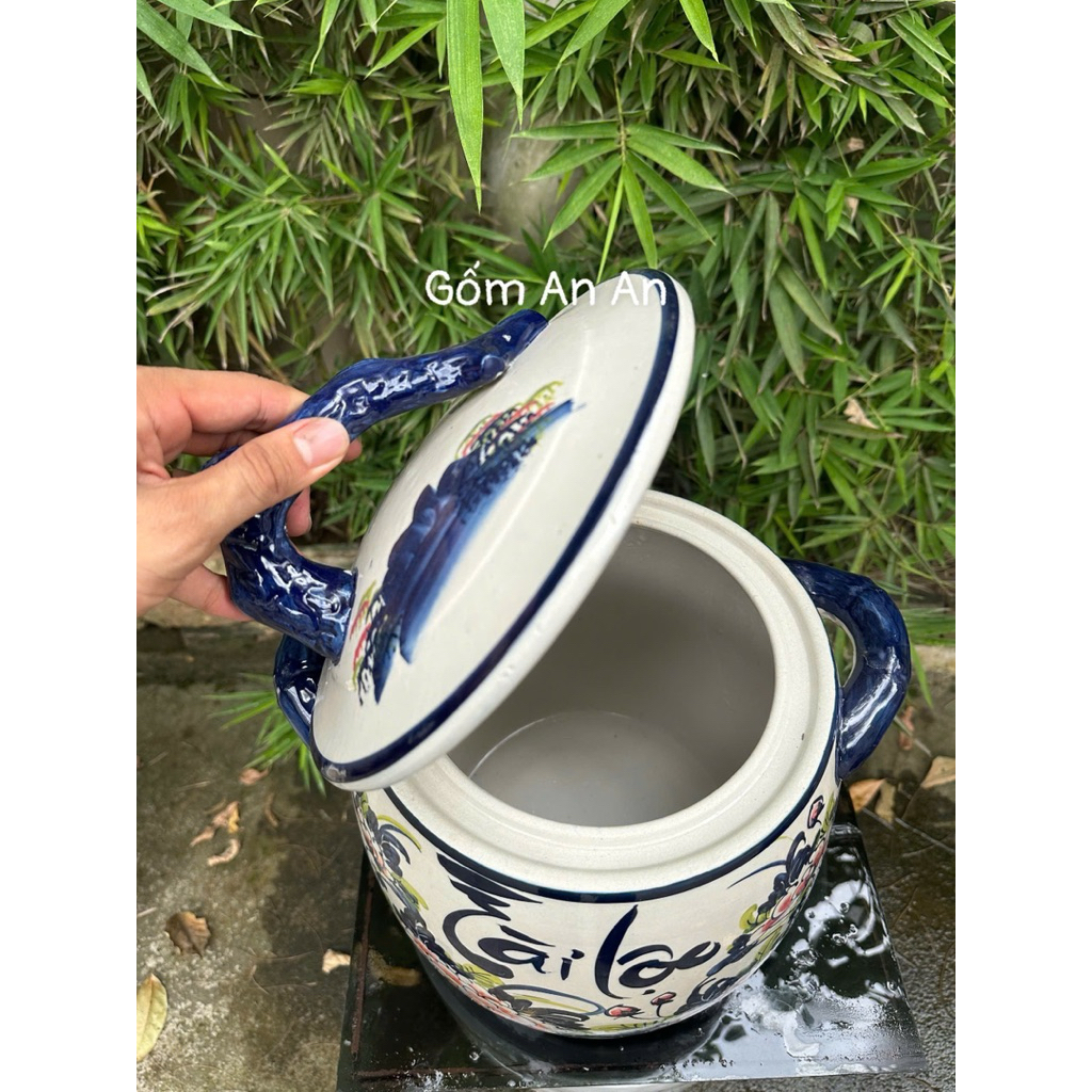 Hũ Đựng Gạo Tài Lộc Hoa Cúc Hoạ Tiết Vẽ Thủ Công Gốm Sứ Bát Tràn