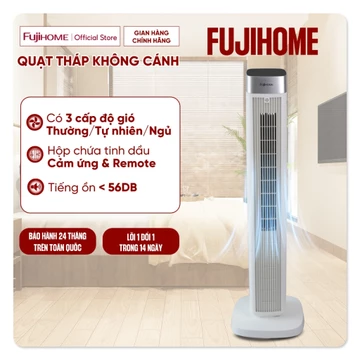 Quạt tháp không cánh đối lưu không khí Fujihome TF-51E Nhập Khẩu, Quạt mát đứng 3 chế độ điều khiển từ xa khay tinh dầu
