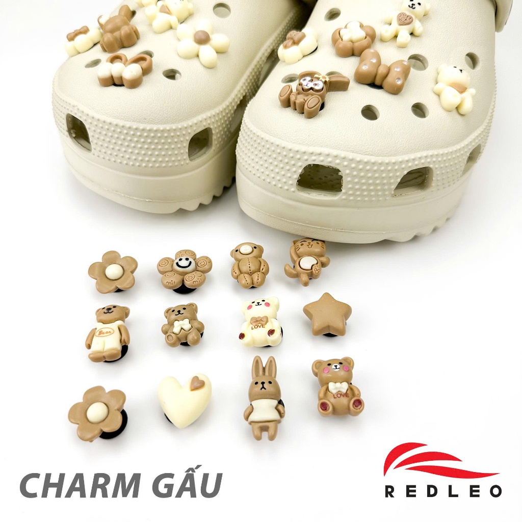 BỘ CHARM 3D Sticker 12 Cái Gắn Sẵn Chân Kích Thước Chuẩn CHO DÉP ĐÚC – DÉP SỤC REDLEO EVA