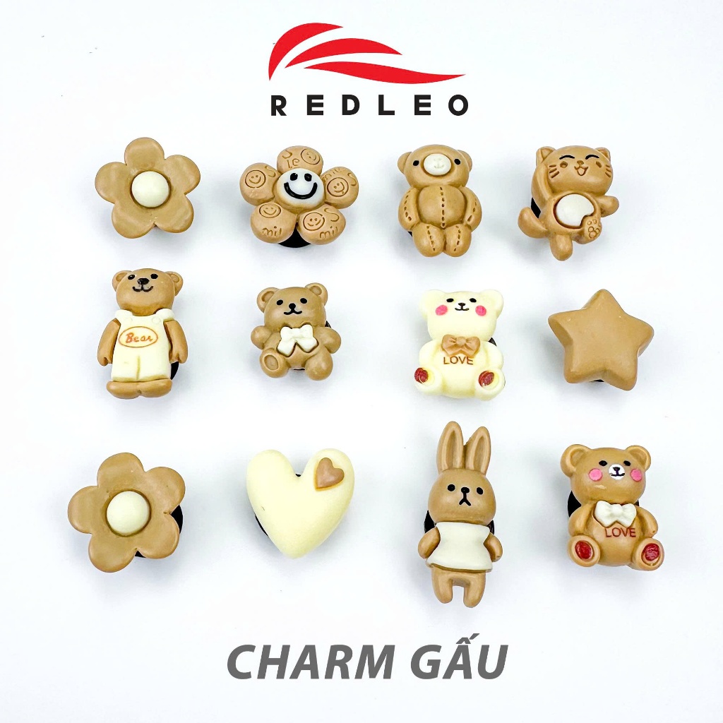 BỘ CHARM 3D Sticker 12 Cái Gắn Sẵn Chân Kích Thước Chuẩn CHO DÉP ĐÚC – DÉP SỤC REDLEO EVA